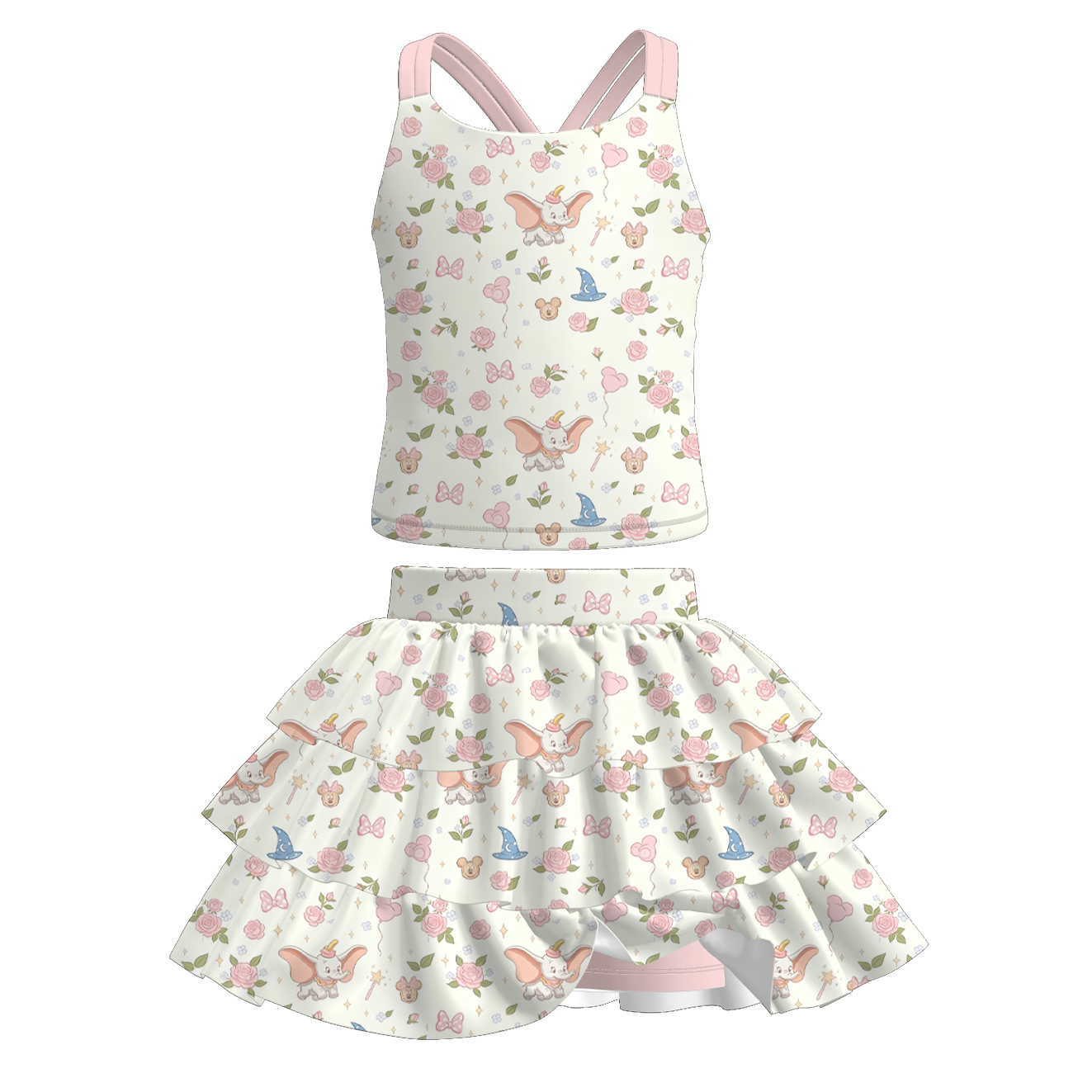 （Pre Order+Prepack Zone）Girls Cartoon Print Skort Dress,Set（Mix Size）
