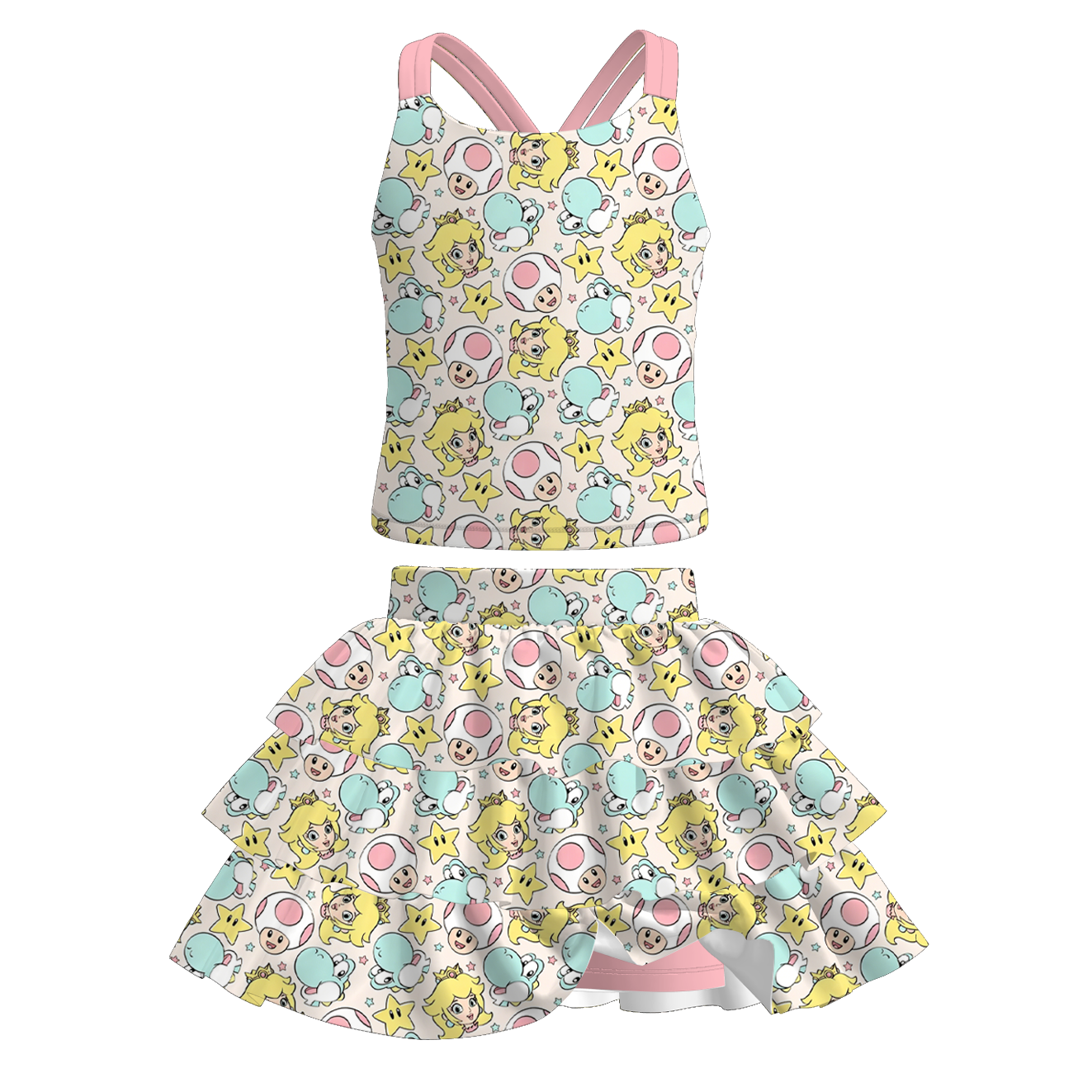 （Pre Order+Prepack Zone）Girls Cartoon Print Skort Dress,Set（Mix Size）