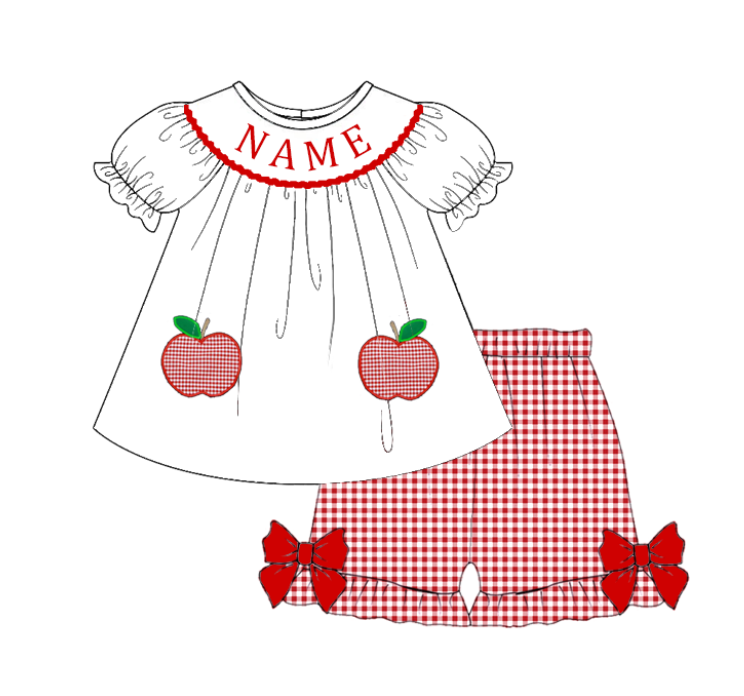 （Pre Order）Sisters Summer Back To School Embroidery Smocked Dress&Set-Customized name