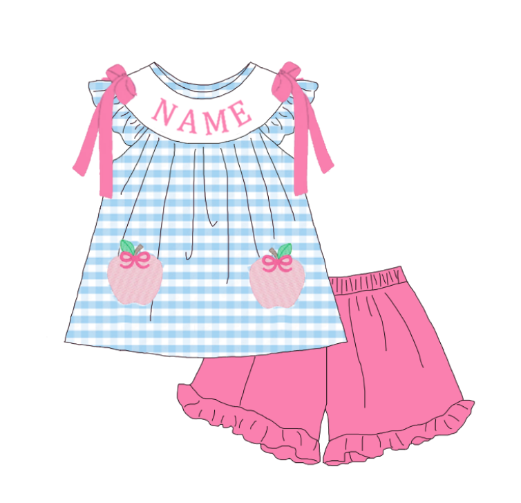 （Pre Order）Sisters Summer Back To School Embroidery Smocked Dress&Set-Customized name