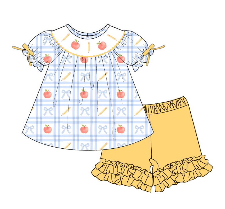 （Pre Order）Sisters Summer Back To School Embroidery Smocked Dress&Set