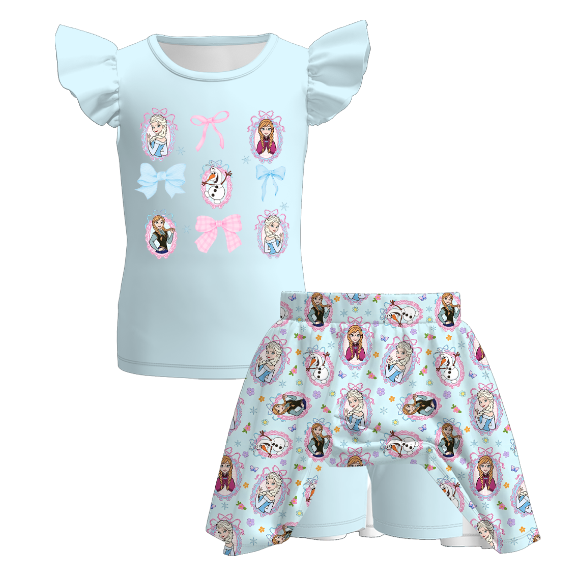 （Pre Order+Prepack Zone）Girls Spring&Summer Cartoon Print Skort Set