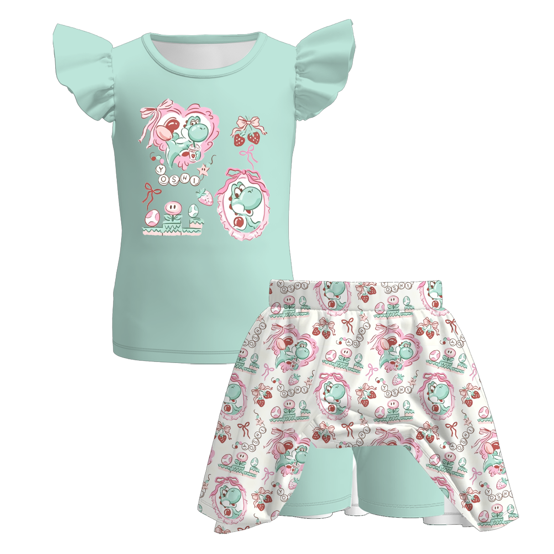 （Pre Order+Prepack Zone）Girls Spring&Summer Cartoon Print Skort Set