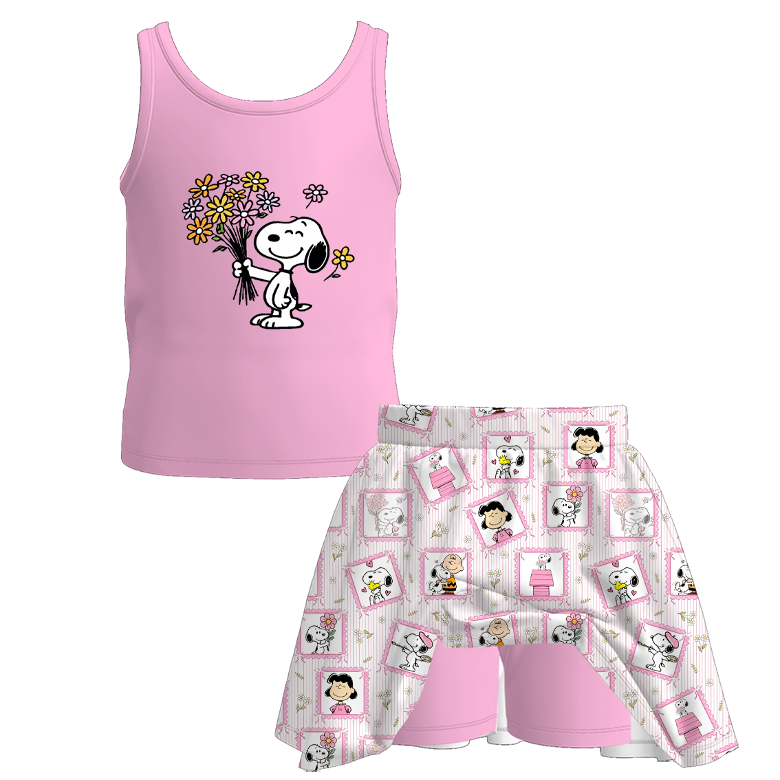 （Pre Order+Prepack Zone）Girls Spring&Summer Cartoon Print Skort Set