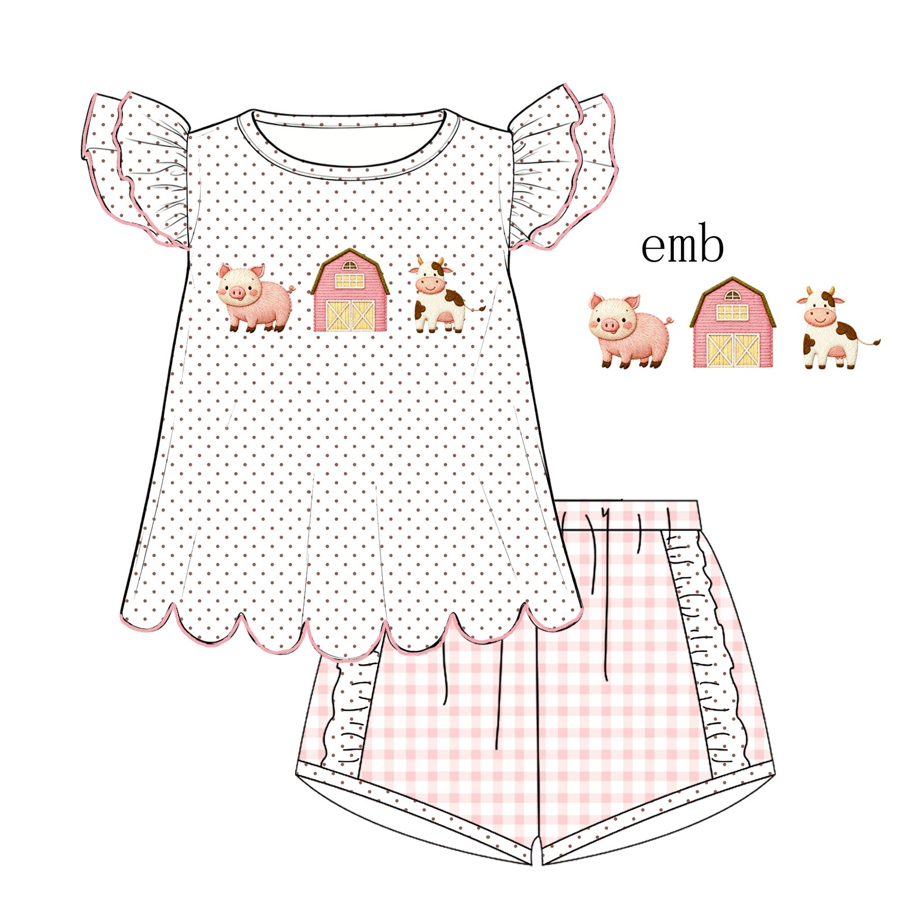 （Pre Order）Siblings Summer Farm Embroidery Dress,Set&Romper