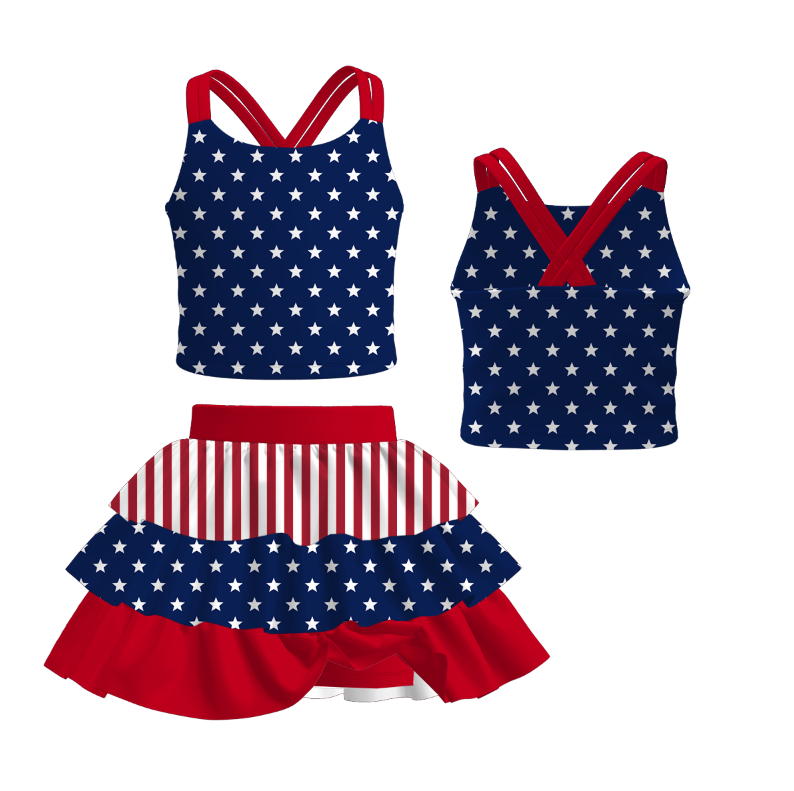 （Pre Order+Prepack Zone）Girls Summer Patriotic Print Skort Set