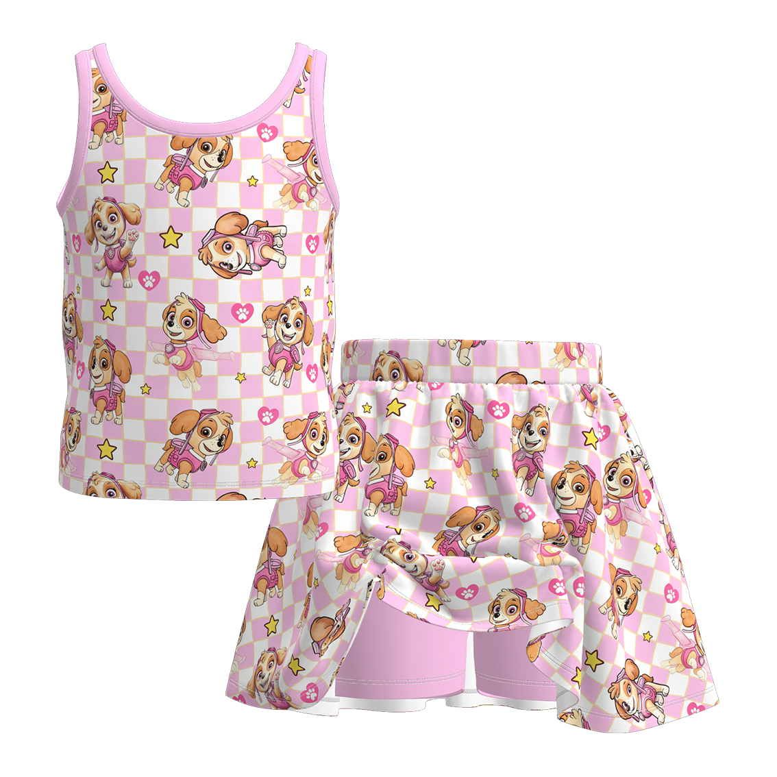 （Pre Order+Prepack Zone）Girls Spring&Summer Cartoon Print Skort Set