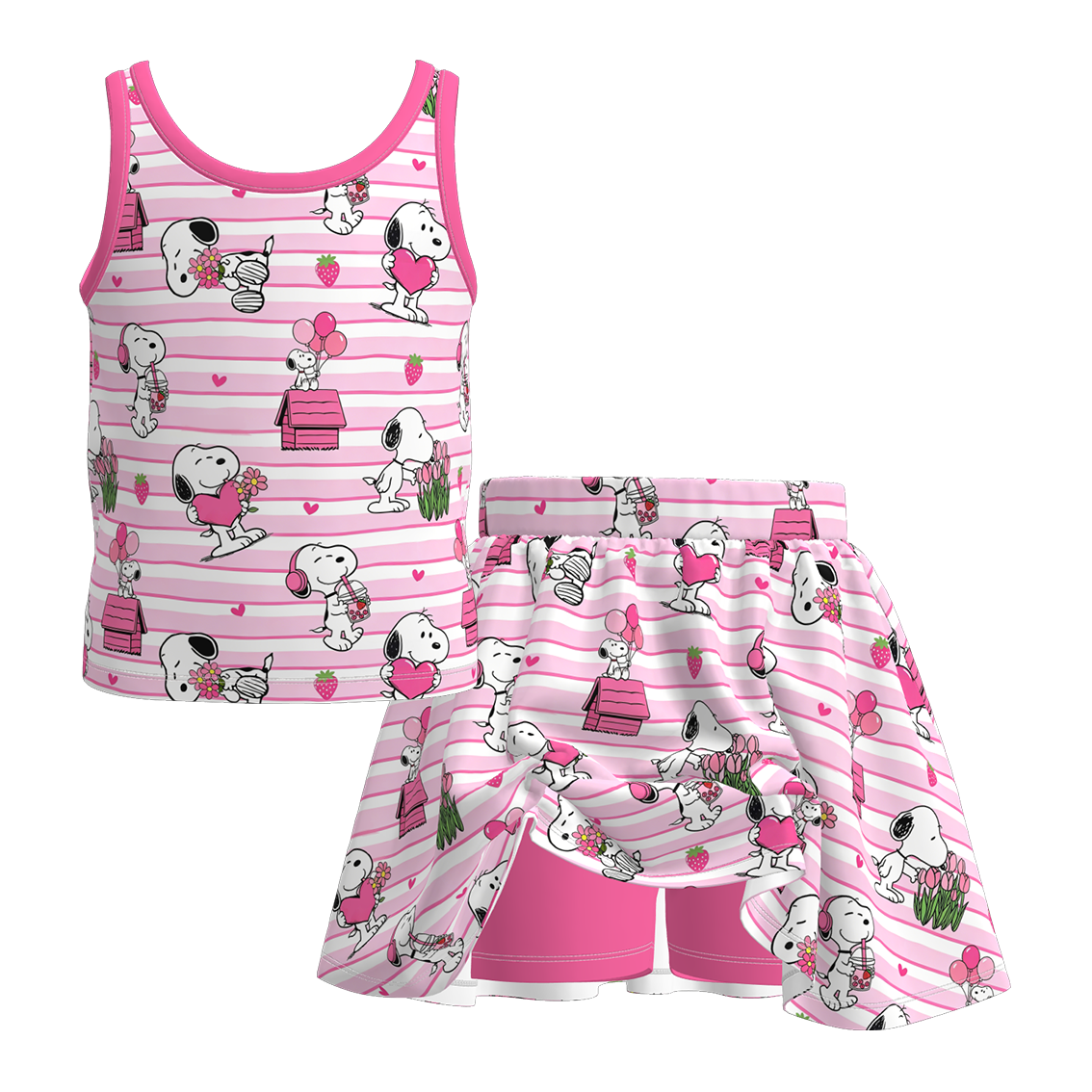 （Pre Order+Prepack Zone）Girls Spring&Summer Cartoon Print Skort Set