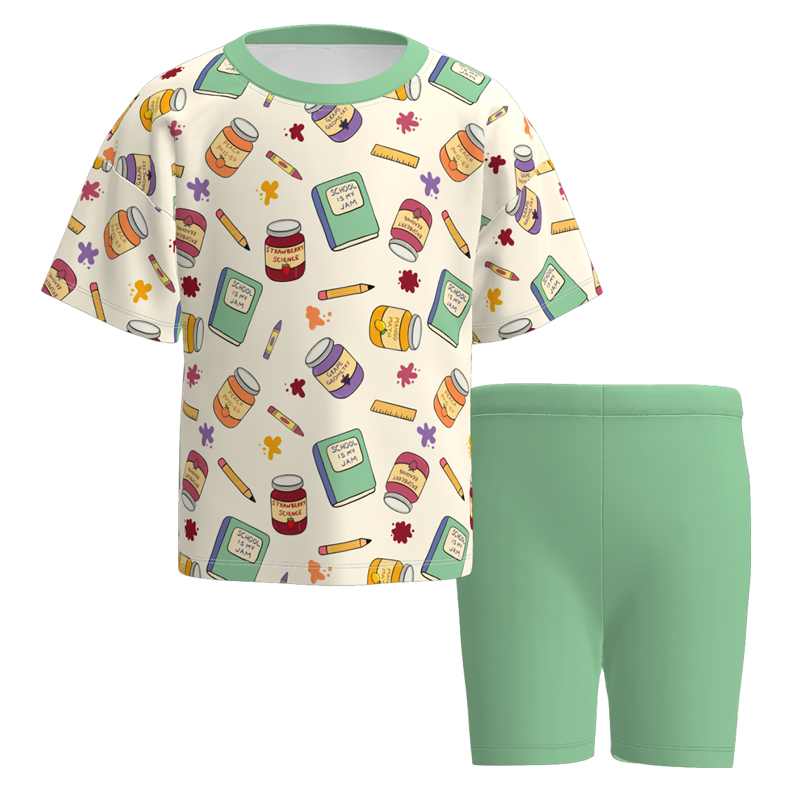 （Pre Order+Prepack Zone）Girls Summer Back To School Print Cycling Trouser Set