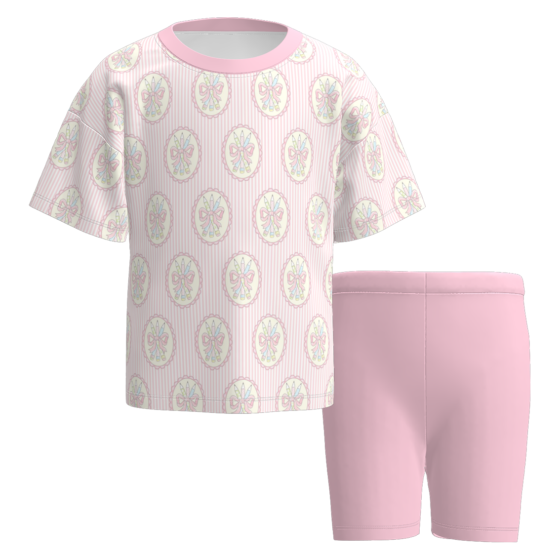 （Pre Order+Prepack Zone）Girls Summer Back To School Print Cycling Trouser Set