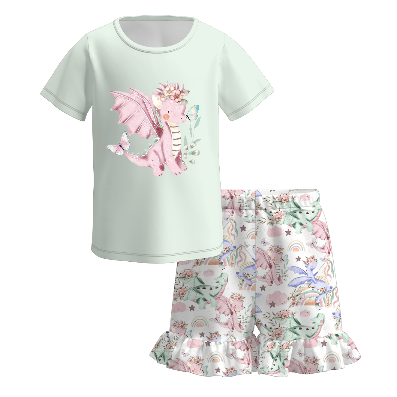 （Pre Order+Prepack Zone）Girls Summer Print Ruffled Shorts Set