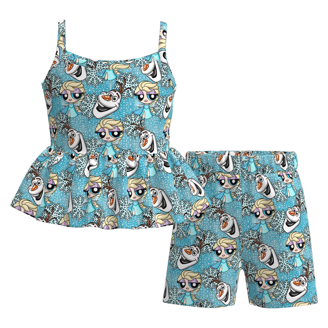 （Pre Order+Prepack Zone）Girls Summer Cartoon Print Shorts Set