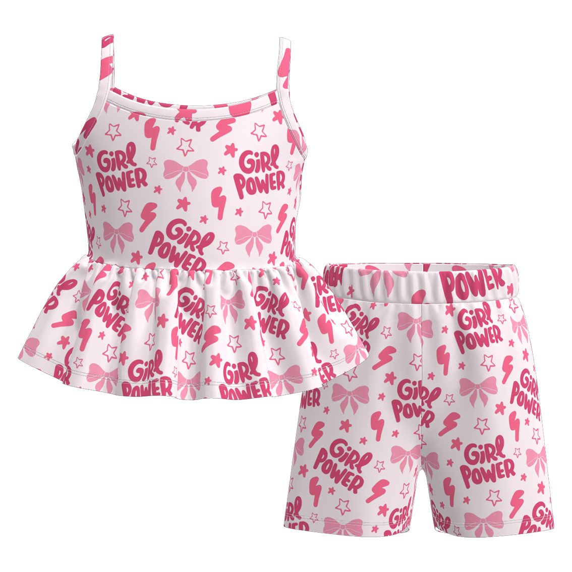 （Pre Order+Prepack Zone）Girls Summer Cartoon Print Shorts Set