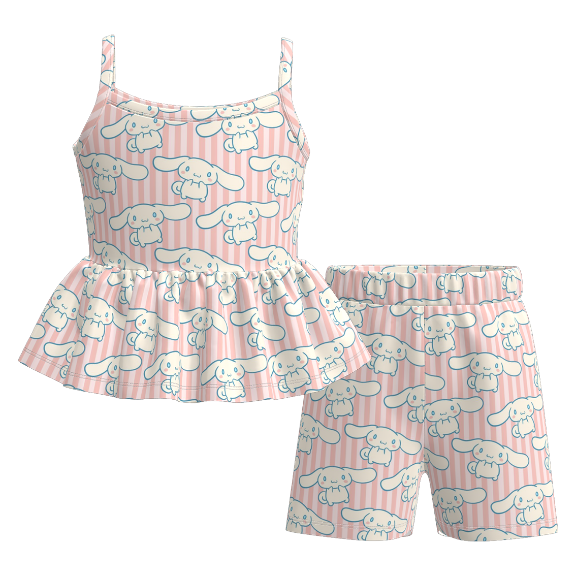 （Pre Order+Prepack Zone）Girls Summer Cartoon Print Shorts Set