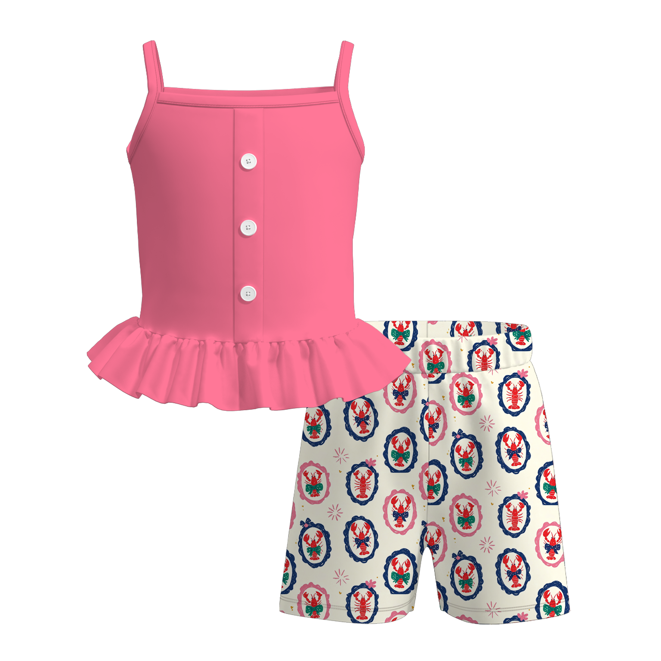 （Pre Order+Prepack Zone）Girls Summer Seaside Print Shorts Set（Mix Size）