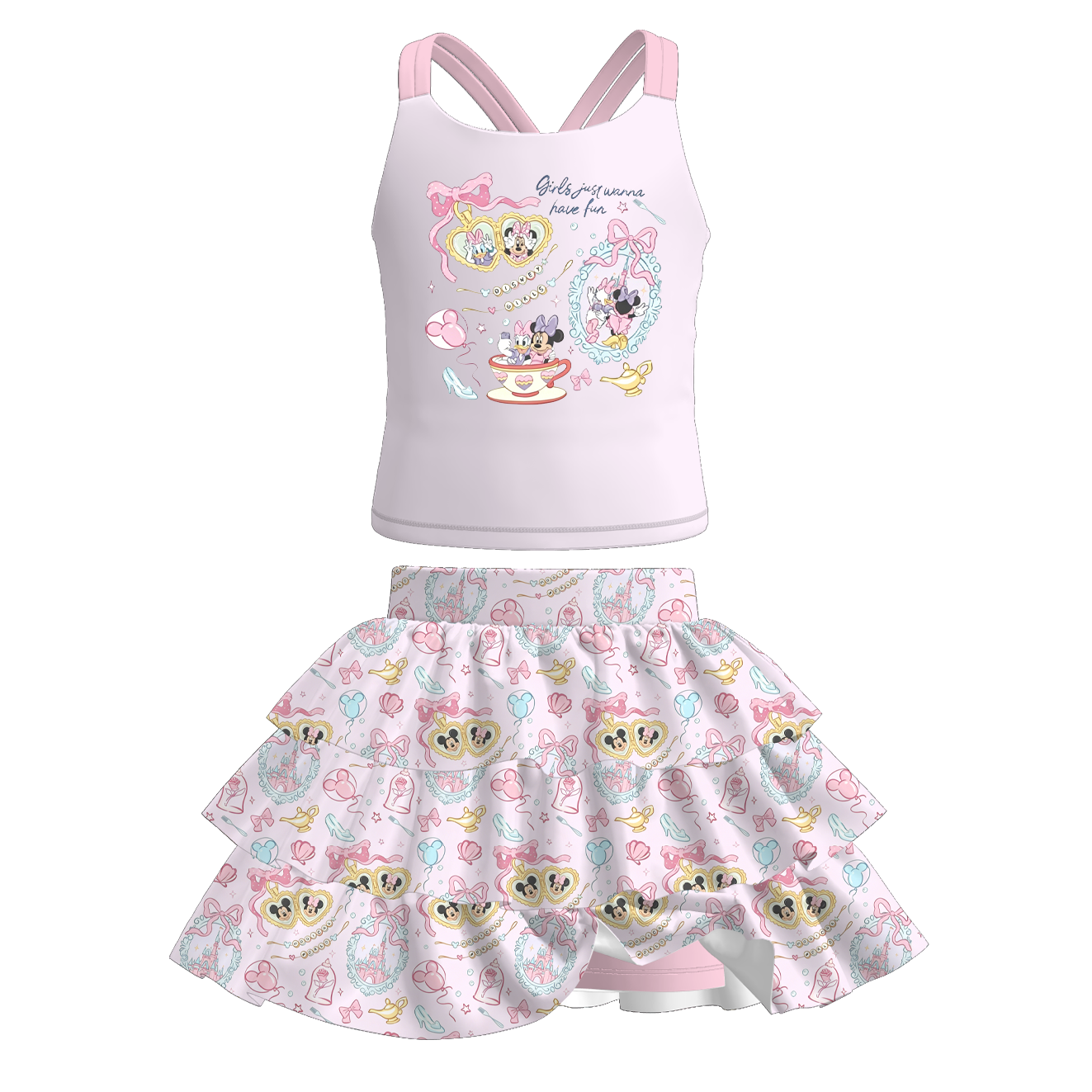 （Pre Order+Prepack Zone）Girls Summer Princess&Cartoon Print Skort Set
