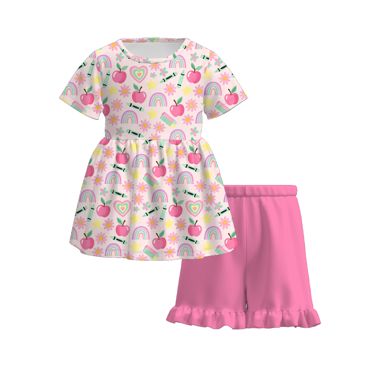（Pre Order+Prepack Zone）Girls Summer Back To School Print Shorts Set