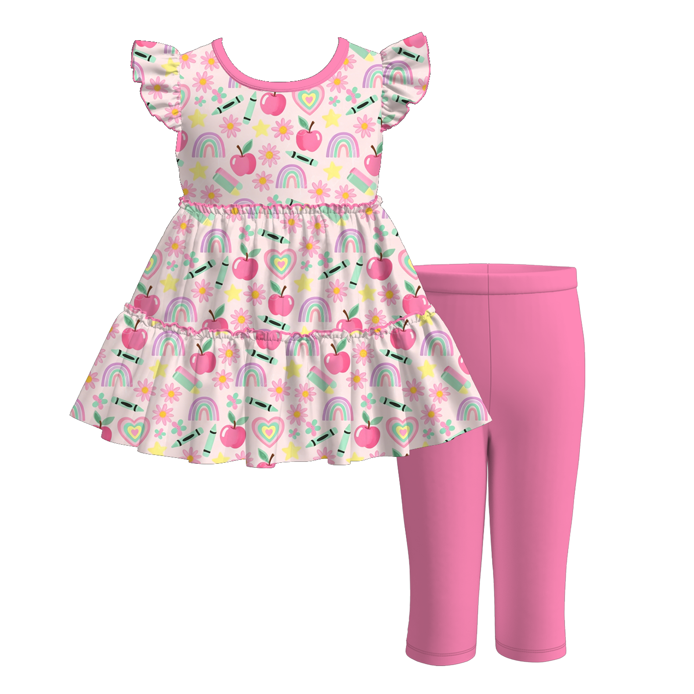 （Pre Order+Prepack Zone）Girls Summer Back To School Print Capris Set