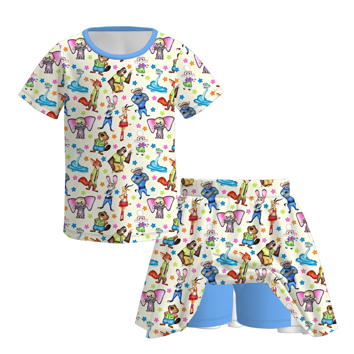 （Pre Order+Prepack Zone）Girls Summer Dumpling Print Dress&Skort Set