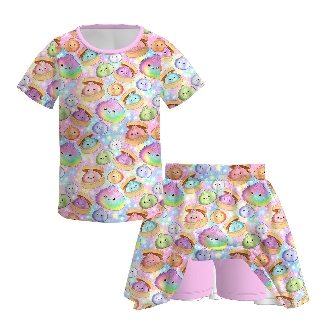 （Pre Order+Prepack Zone）Girls Summer Dumpling Print Dress&Skort Set