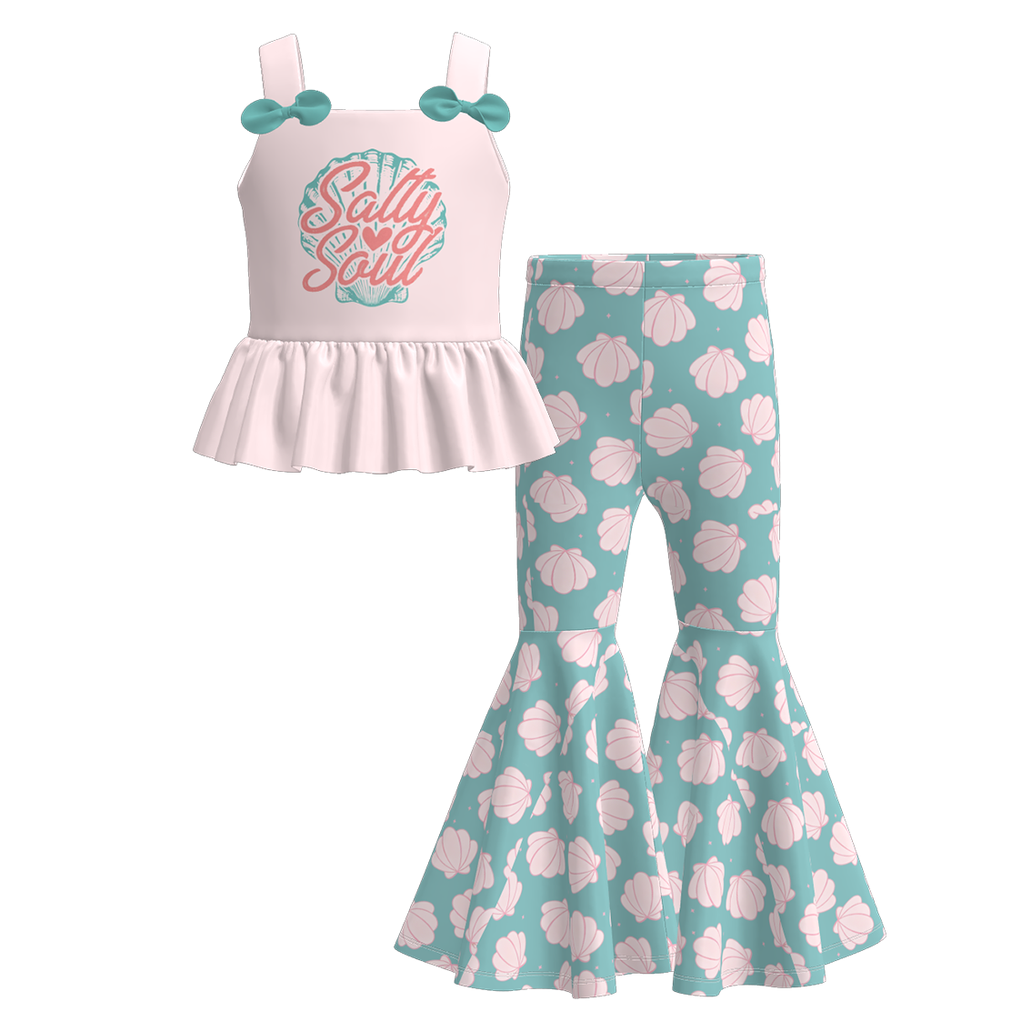 （Pre Order+Prepack Zone）Girls Summer Sea Shell Print Outfit Set