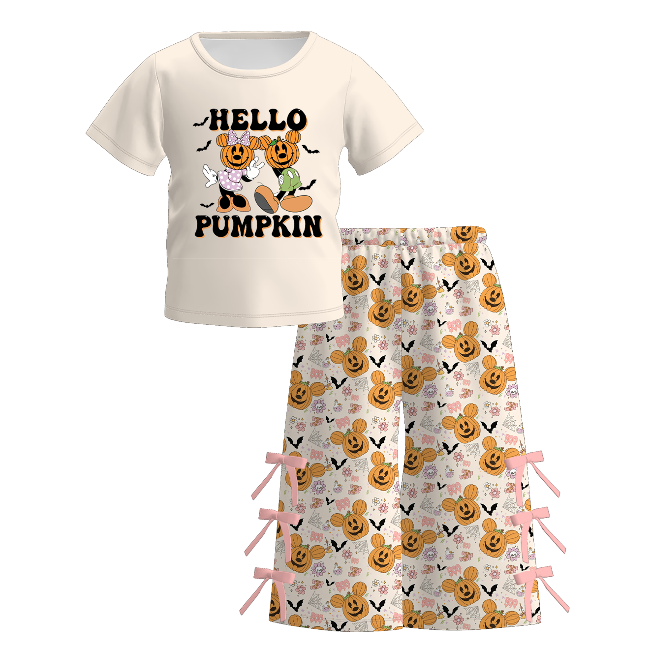 （Pre Order+Prepack Zone）Girls Halloween Pumpkin&Ghost Print Dress&Outfit Set（Mix Size）