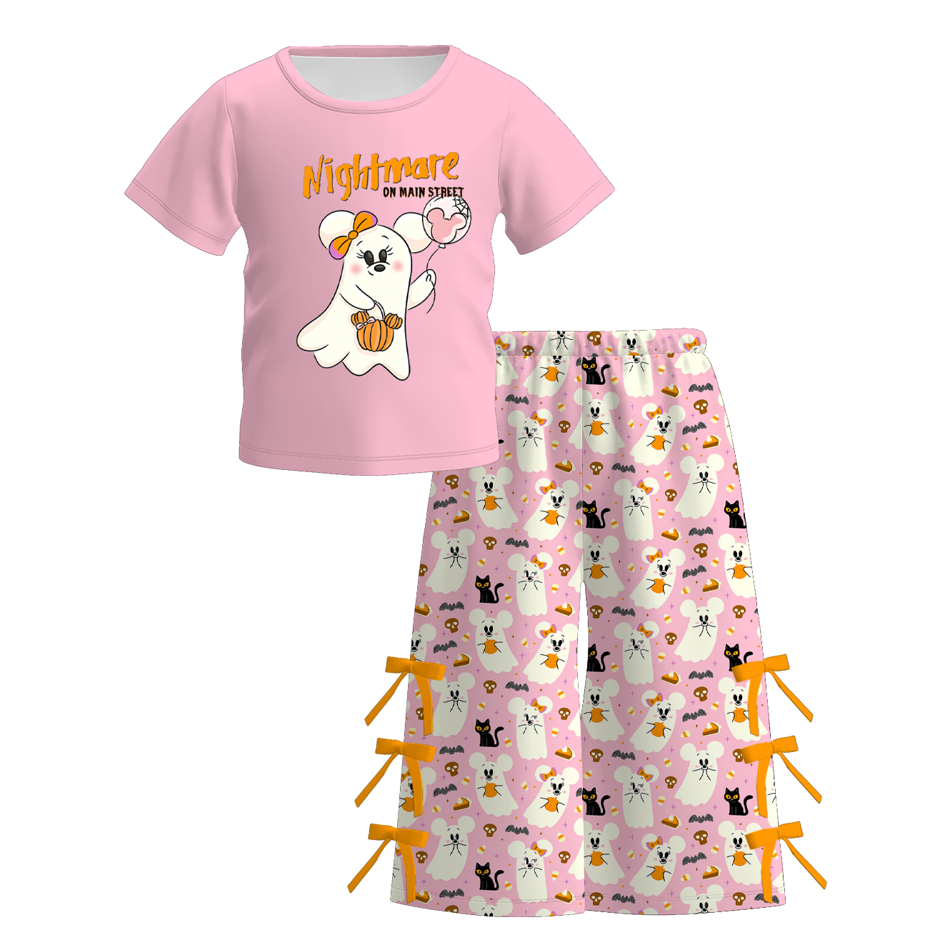 （Pre Order+Prepack Zone）Girls Halloween Pumpkin&Ghost Print Dress&Outfit Set（Mix Size）