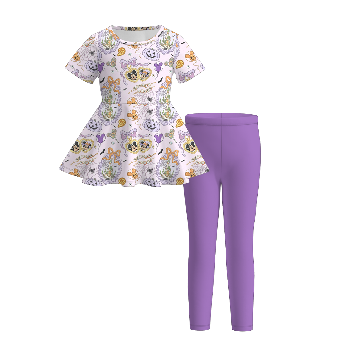 （Pre Order+Prepack Zone）Girls Halloween Cartoon Print Outfit Set（Mix Size）