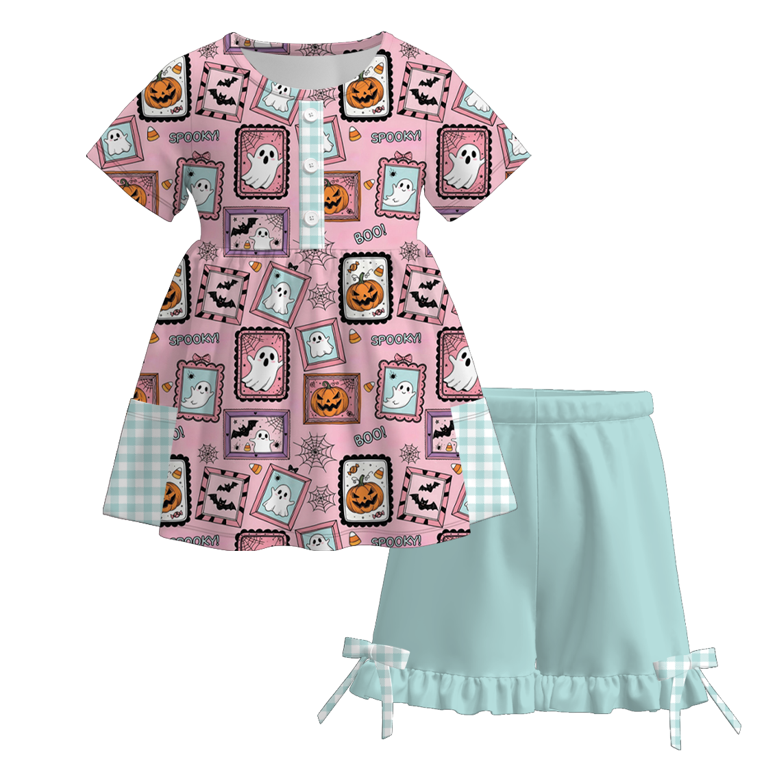 （Pre Order+Prepack Zone）Girls Halloween Print Shorts Set（Mix Size）