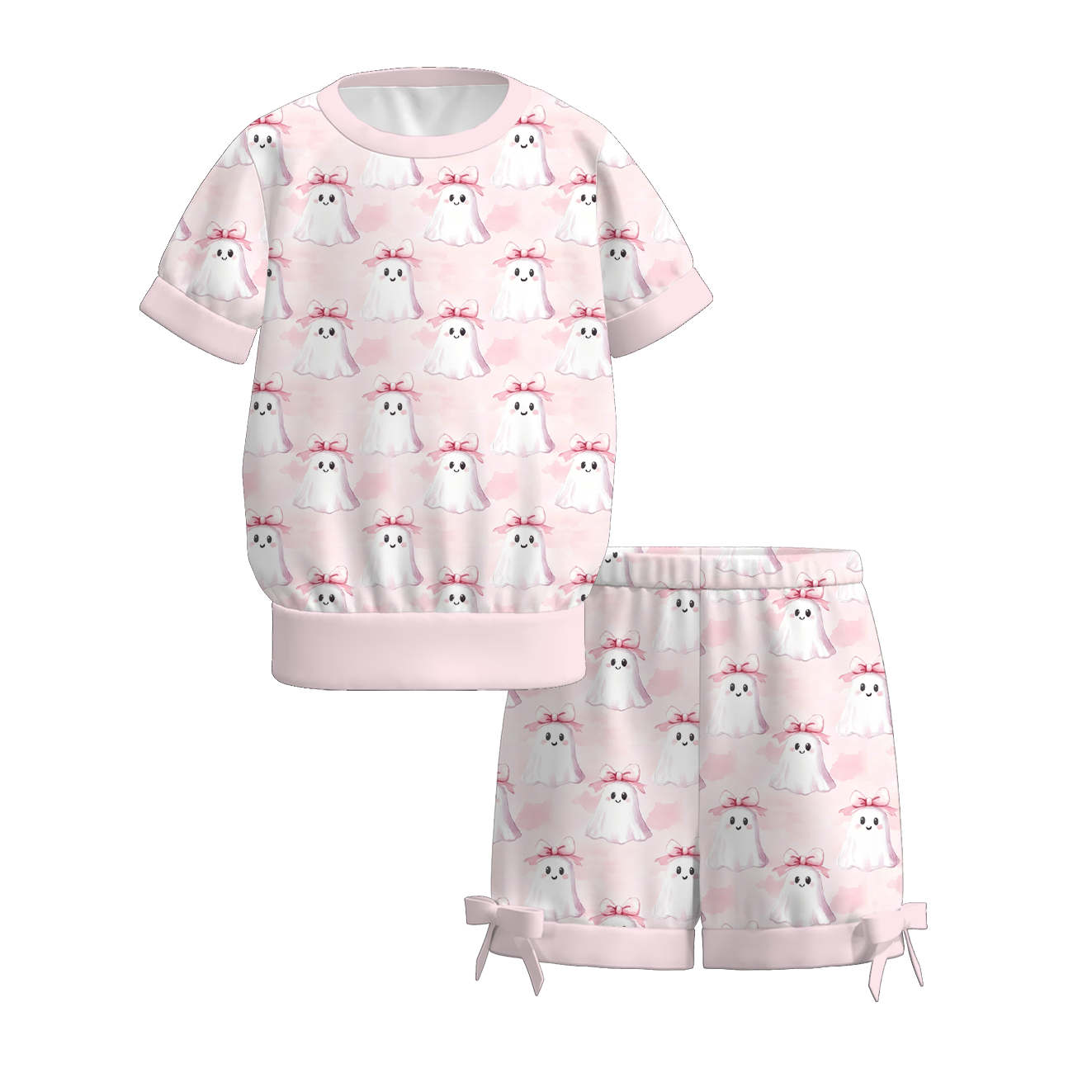 （Pre Order+Prepack Zone）Girls Halloween Pumpkin Print Shorts Set（Mix Size）