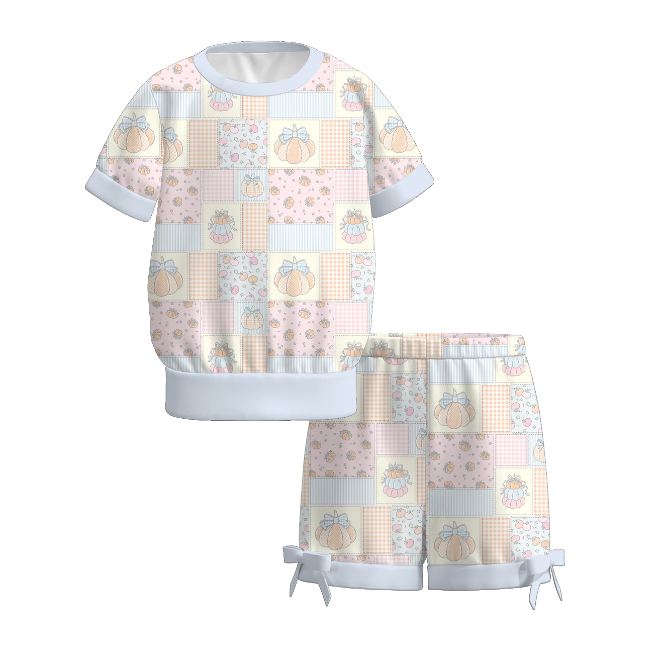 （Pre Order+Prepack Zone）Girls Halloween Pumpkin Print Shorts Set（Mix Size）