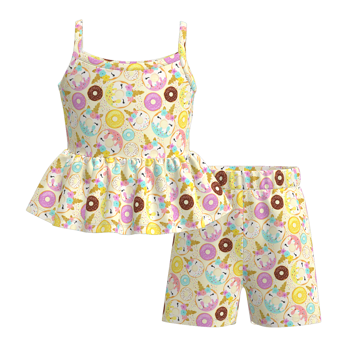 （Pre Order+Prepack Zone）Girls Summer Donut Print Shorts Set