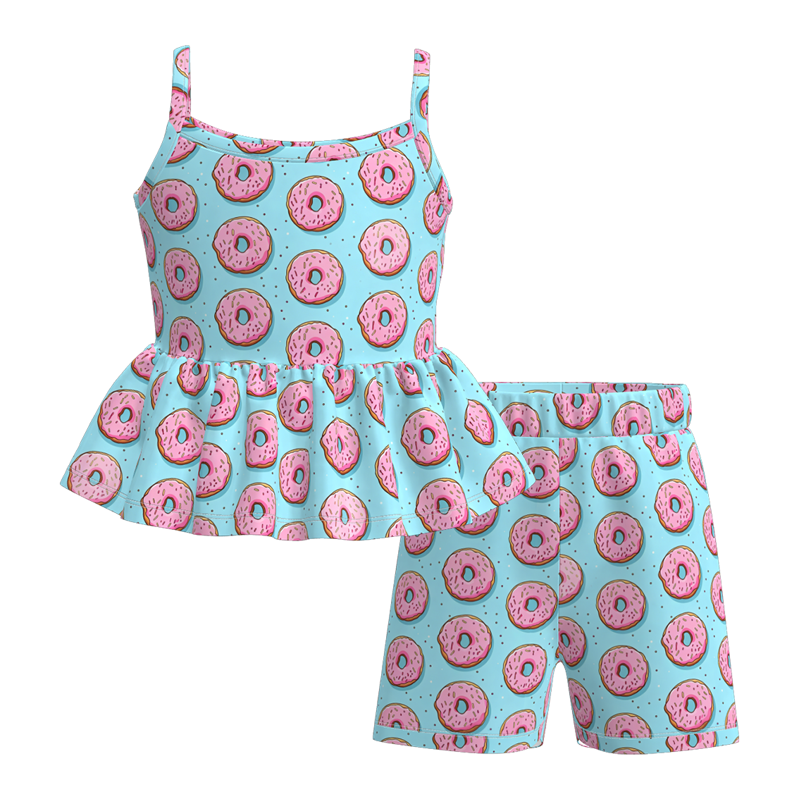 （Pre Order+Prepack Zone）Girls Summer Donut Print Shorts Set