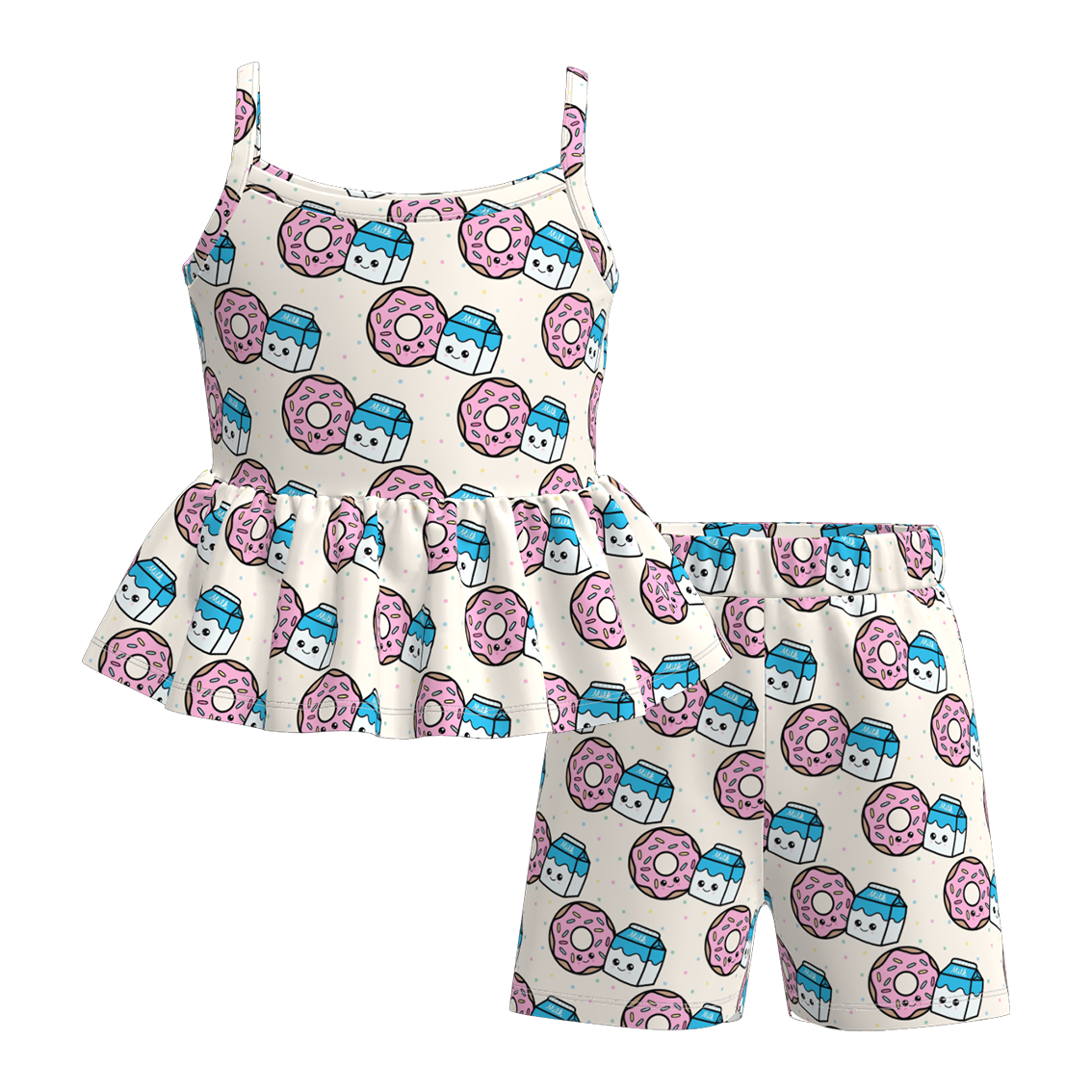 （Pre Order+Prepack Zone）Girls Summer Donut Print Shorts Set