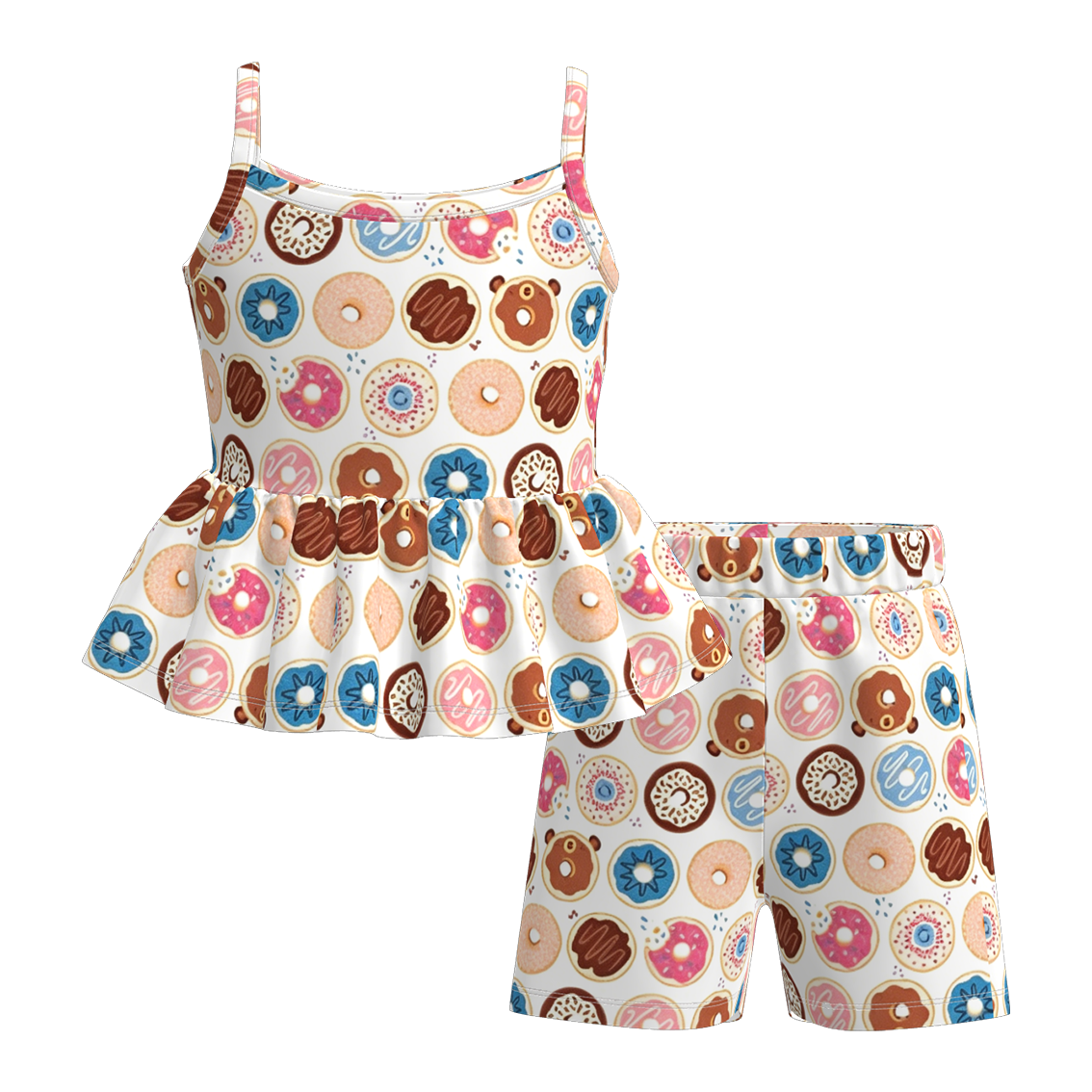 （Pre Order+Prepack Zone）Girls Summer Donut Print Shorts Set