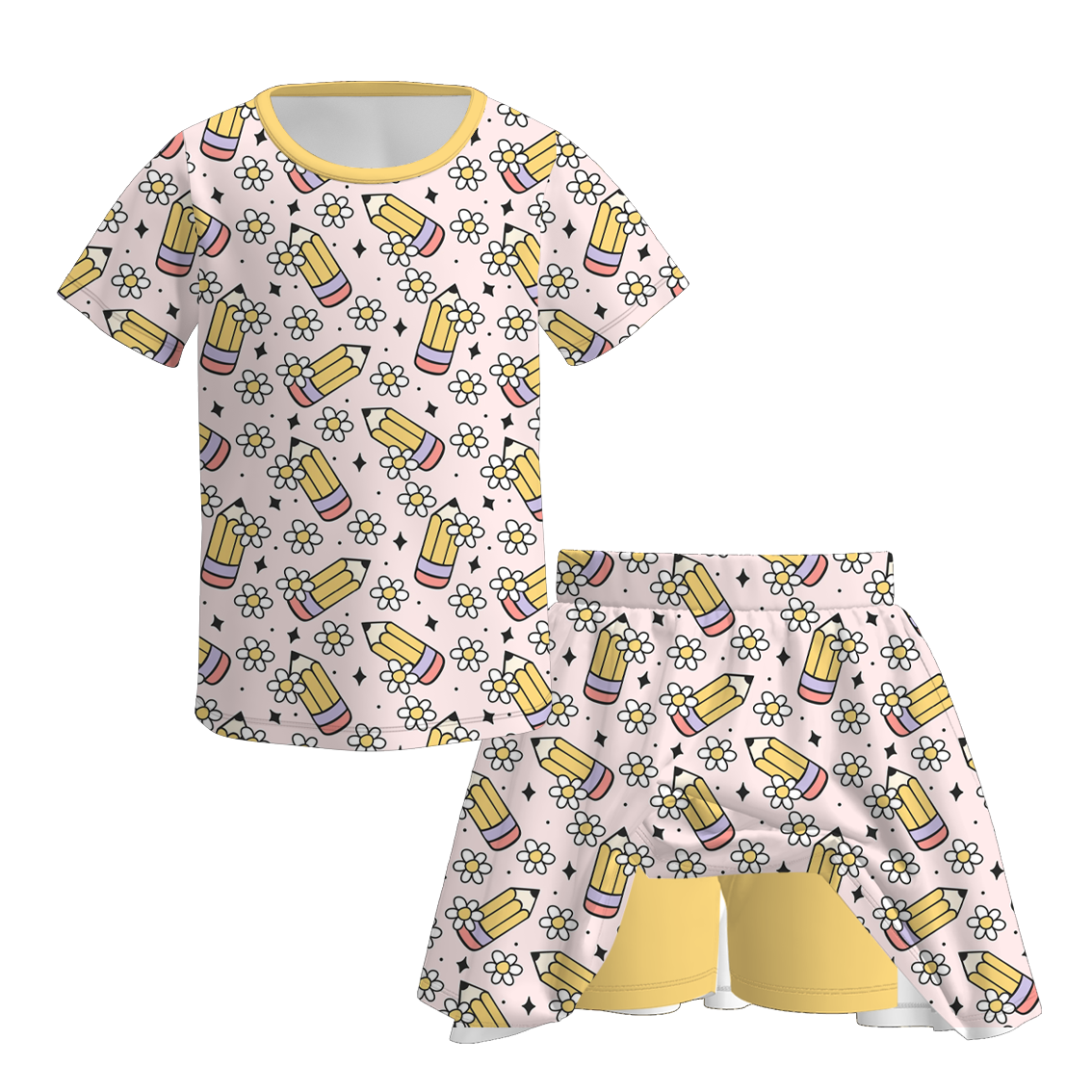 （Pre Order+Prepack Zone）Girls Summer Back To School Print Skort Set（Mix Size）