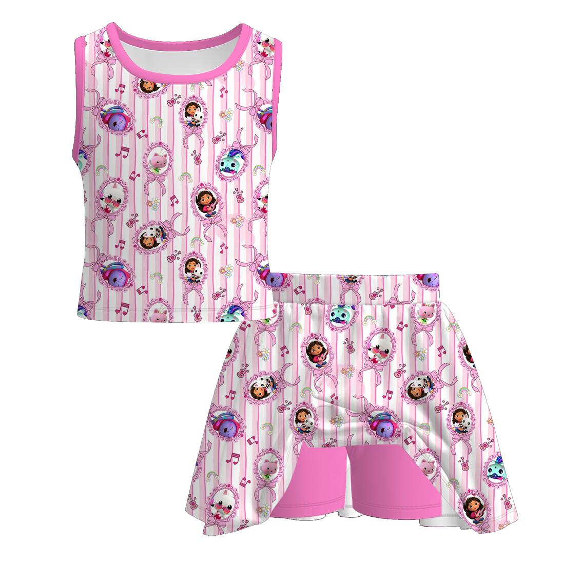 （Pre Order+Prepack Zone）Girls Summer Cartoon Print Dress&Skort Set（Mix Size）