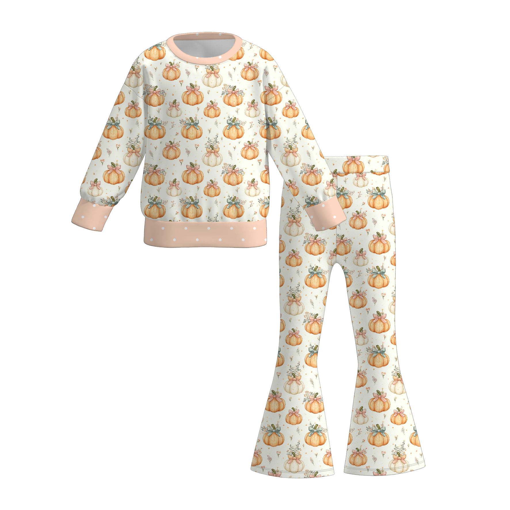 （Pre Order+Prepack Zone）Girls Fall Pumpkin Print Sweatshirt Suit