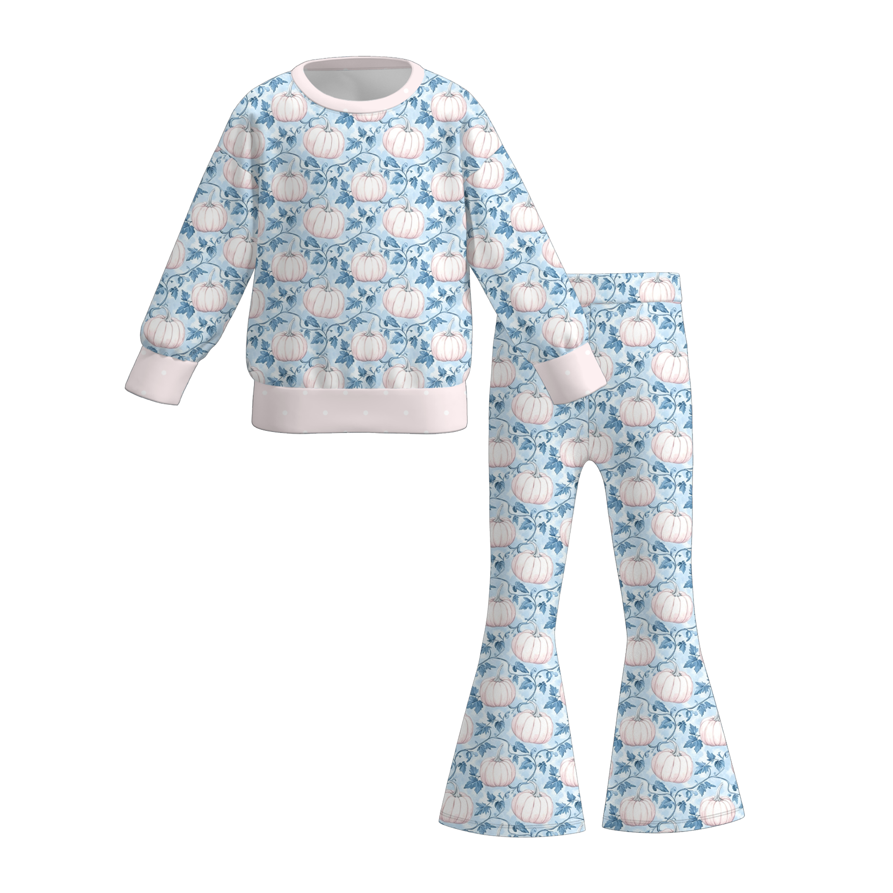 （Pre Order+Prepack Zone）Girls Fall Pumpkin Print Sweatshirt Suit