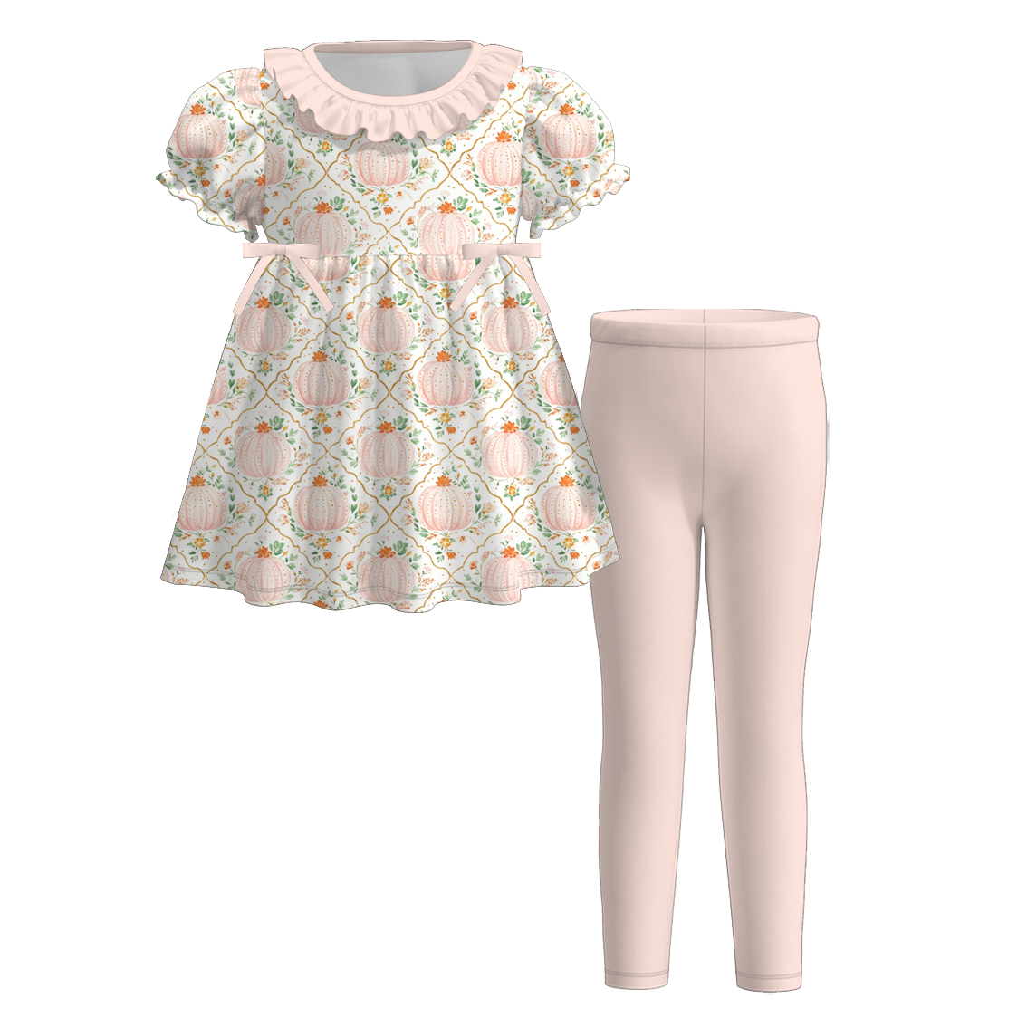 （Pre Order+Prepack Zone）Girls Fall Pumpkin Print Outfit Set