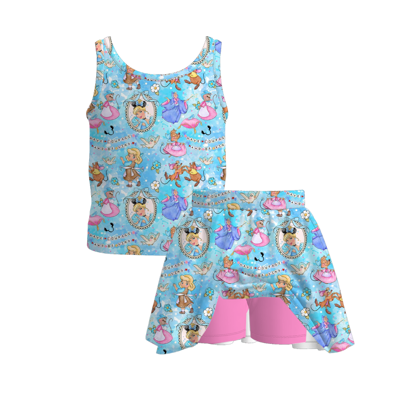 （Pre Order+Prepack Zone）Girls Summer Cartoon Print Skort Set