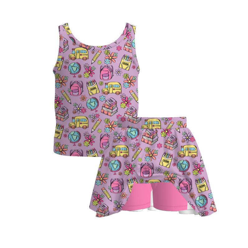 （Pre Order+Prepack Zone）Girls Summer Back To School Print Skort Set