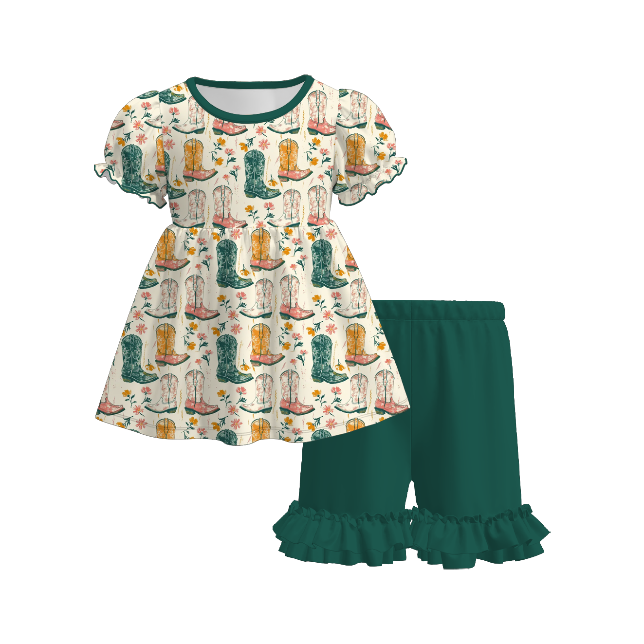 （Pre Order+Prepack Zone）Girls Fall Print Ruffle Shorts Set