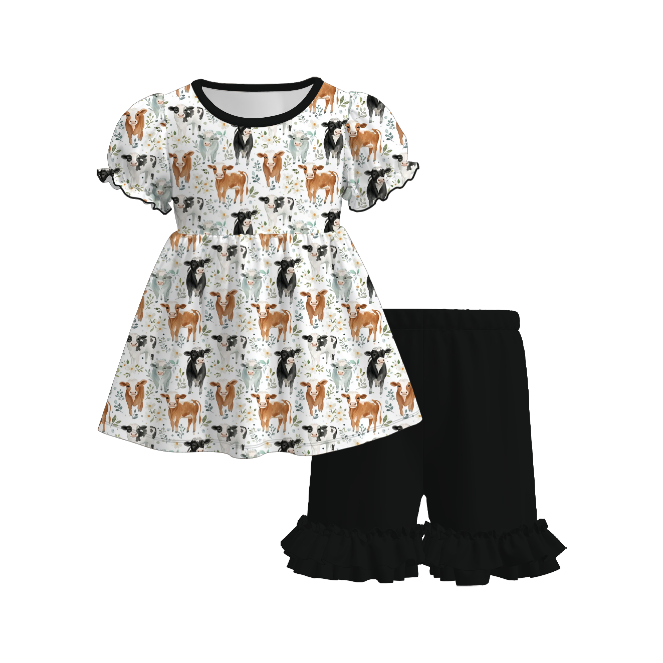 （Pre Order+Prepack Zone）Girls Fall Print Ruffle Shorts Set