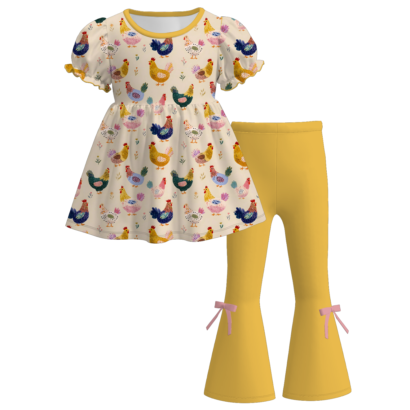 （Pre Order+Prepack Zone）Girls Fall Chick Print Dress&Outfit Set