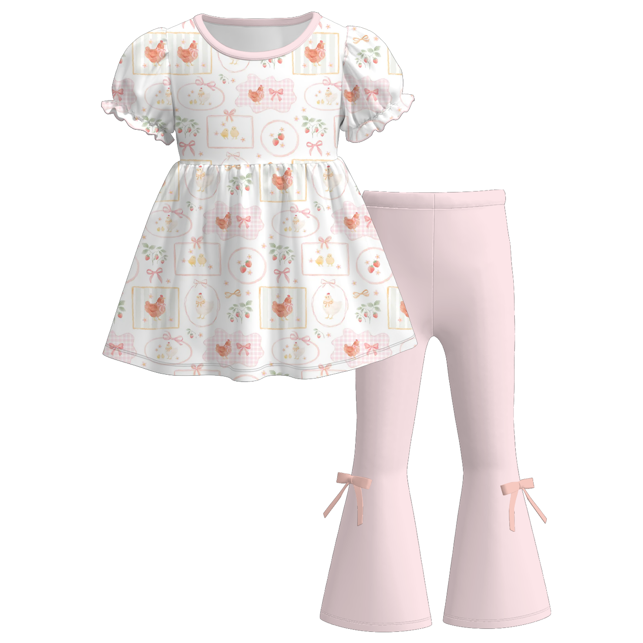 （Pre Order+Prepack Zone）Girls Fall Chick Print Dress&Outfit Set