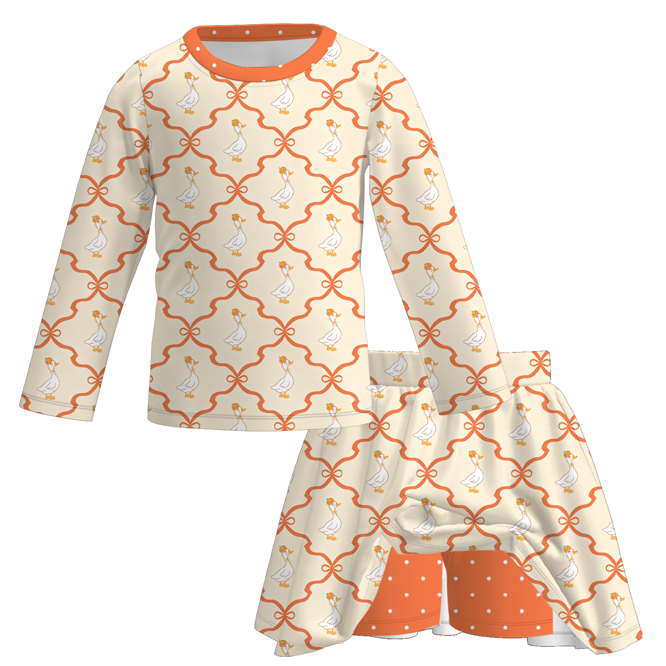 （Pre Order+Prepack Zone）Girls Fall Goose Print Skort Set