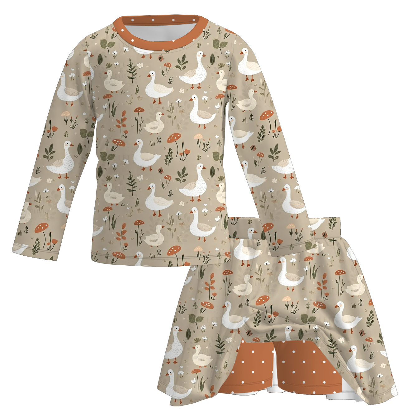 （Pre Order+Prepack Zone）Girls Fall Goose Print Skort Set