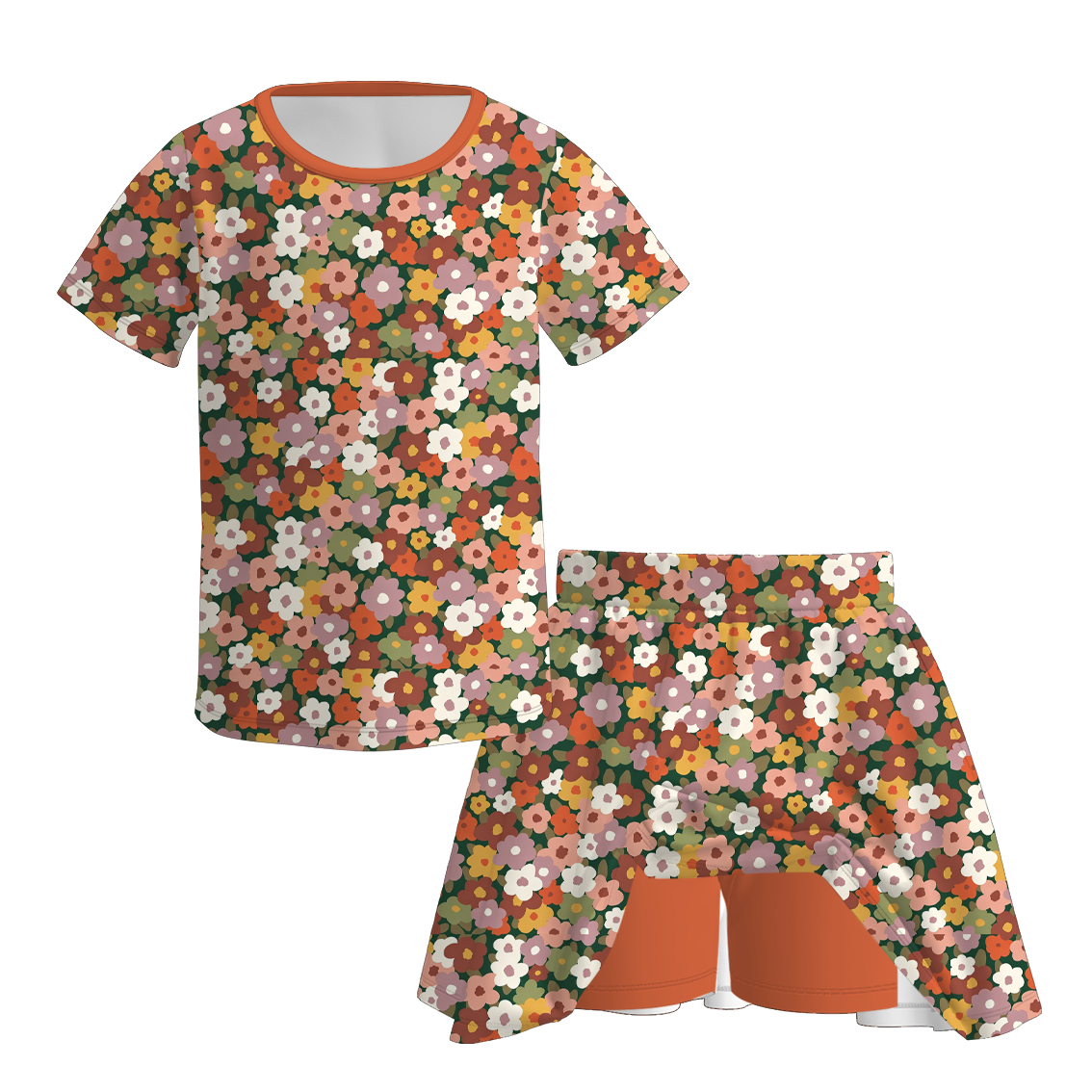 （Pre Order+Prepack Zone）Girls Fall Floral Print Skort Dress&Set