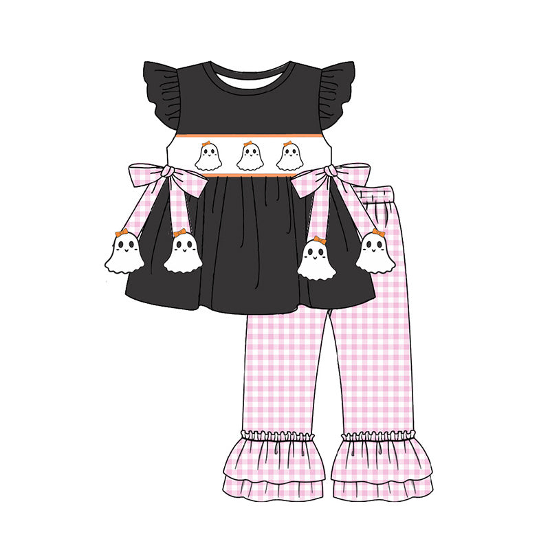 （Pre Order）Siblings Halloween Ghost Embroidery Smocked Dress,Set&Romper